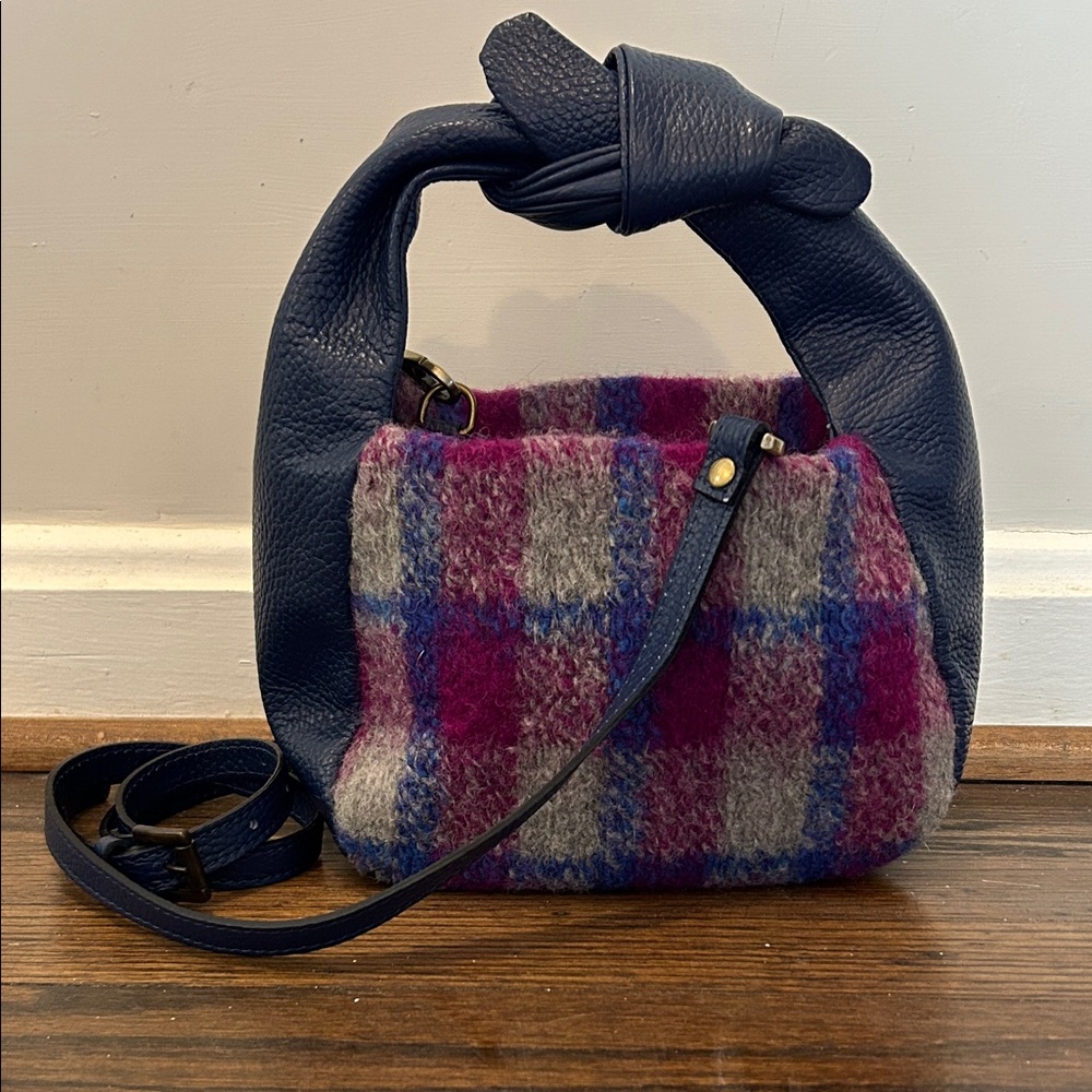 Sundance Blue and Pink Plaid Shoulder Bag with Crossbody Strap